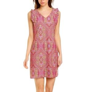 LN Jude Connally Lulu Ruffle Mini Dress in Paisley Medallion Hot Pink Print - M